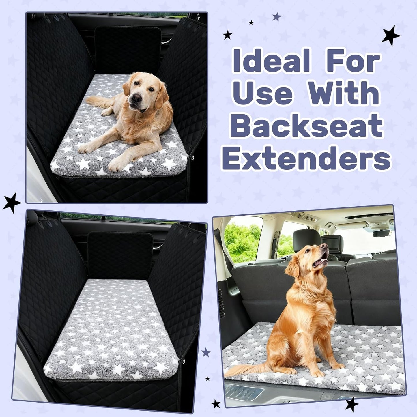 Dog Bed for Car Back Seat Backseat Pet Bed Mat Waterproof Non-Slip Dog Car Seat Covers Soft Cozy Star Pattern Protector 51x 24 Inches for Backseat Extenders Trucks Suvs All Season Travel