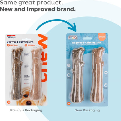 Outward Hound Dogwood Wood Durable Dog Chew Toys, Real Wood & Calming Hemp, 2-Pack, Medium