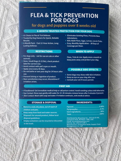 Flea and Tick Prevention for Small Dogs, 6-Month Supply Dog Flea and Tick Treatment Drops, Topical Fast-Acting Dog Flea Treatment for Small Dogs Up to 5 to 22 lbs