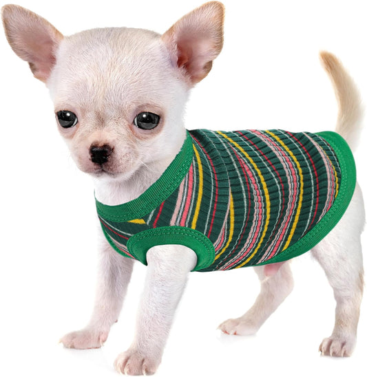 Elevate Your Pet's Comfort and Fashion: Premium 100% Cotton Rib Dog Shirt Vest for Small Breeds Like Chihuahuas, Yorkies, and Puppies .Year-Round Style with Tank-Style Puppy Attire Green X-Small