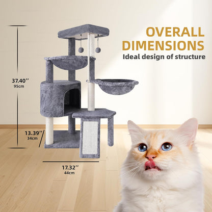 Xin Three Layer Cat Tree with Cat Condo and Two Hammocks,Grey