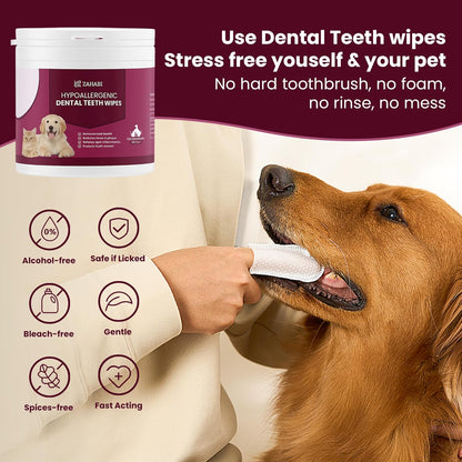 ZAHABI 3-in-1 Pet Wipes for Dogs & Cats, Hypoallergenic Eye, Ear & Teeth Cleaning Wipes, 100 Eye + 50 Ear & 50 Teeth Wipes, Tear Stain Remover, Ear Wax Cleaner, Breath Freshener, Pet Grooming Wipes