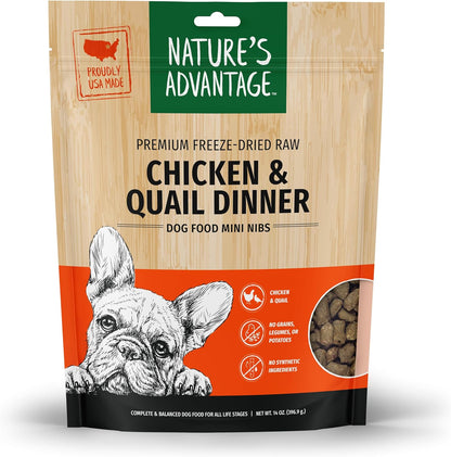 Nature's Advantage Freeze-Dried Raw Chicken & Quail Dinner Dog Food Mini Nibs, 14 oz | Grain Free, High Protein Nutrition (Pack of 2)