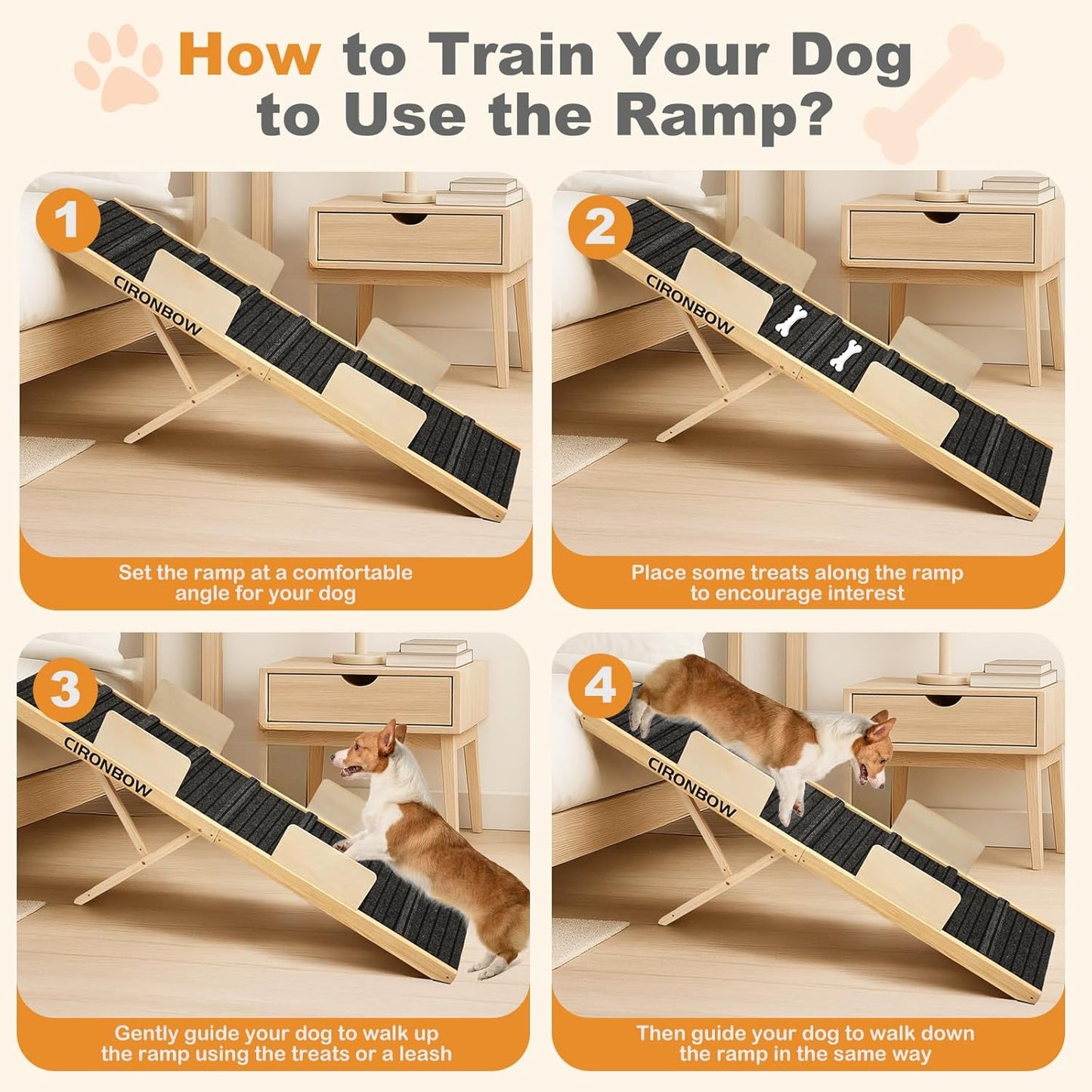 Upgraded Dog Ramp for Bed, Couch, Car, Foldable Pet Ramp, Non-Slip Pad & Safety Baffle-6 Adjustable Height 12" to 30", Portable Stable Pet Steps for Small & Medium Old Dogs & Cats