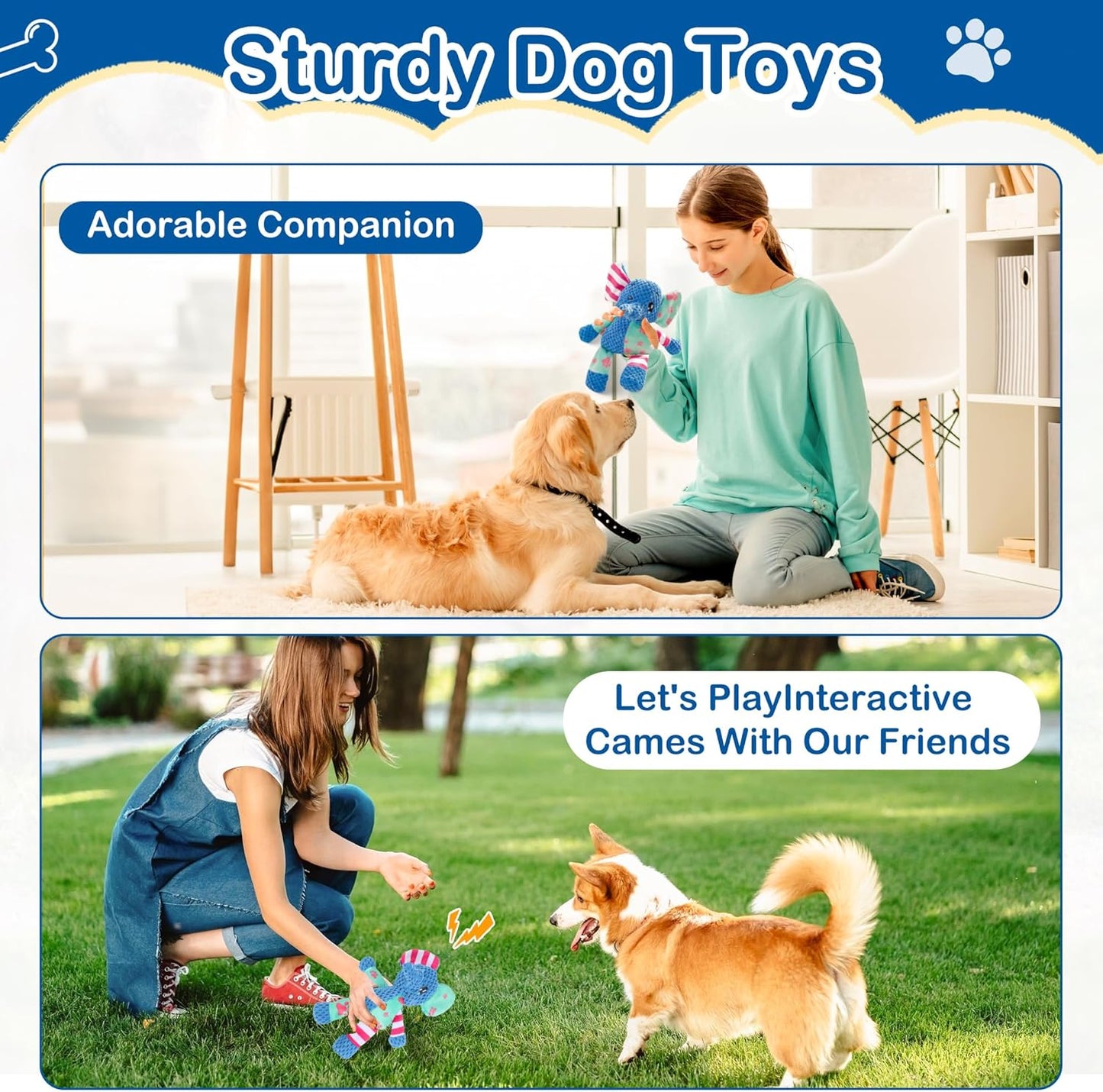 Dog Squeak Toys for Small & Medium Breeds, Puppy Teething Interactive Chewing Plush Toy to Keep Them Busy, Best Birthday, Christmas, Halloween, Easter Gift, Elephant