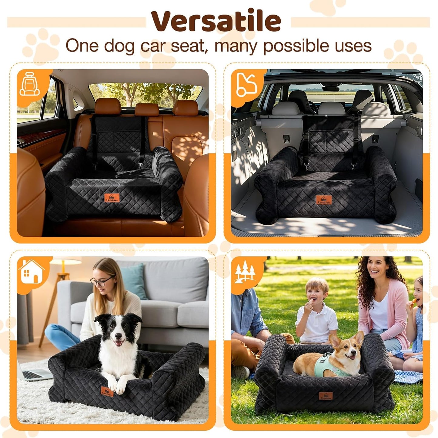 Dog Car Seat for Medium/Large Dogs up to 60 lbs, Memory Foam Dog Booster Seat with Thick Cushion, Pet Car Seat for Back with Detachable Washable Cover, Storage Pockets for SUV, Pick Up, Trunk, Black