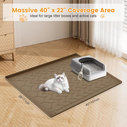 Cat Litter Mat, Extra Large 40"x28" Silicone Mat for Litter Box, Waterproof & Non-Slip Rubber Mat with Lip, Litter Trapping & Scatter Control, Soft on Cat Paws, Urine-Proof Floor Protector