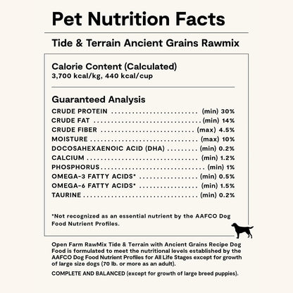 Open Farm, RawMix Dry Dog Food with Ancient Grains, Protein-Packed Kibble Coated in Bone Broth with Freeze Dried Raw Chunks, Pollock Beef & Salmon, Tide & Terrain Recipe, 3.5lb Bag