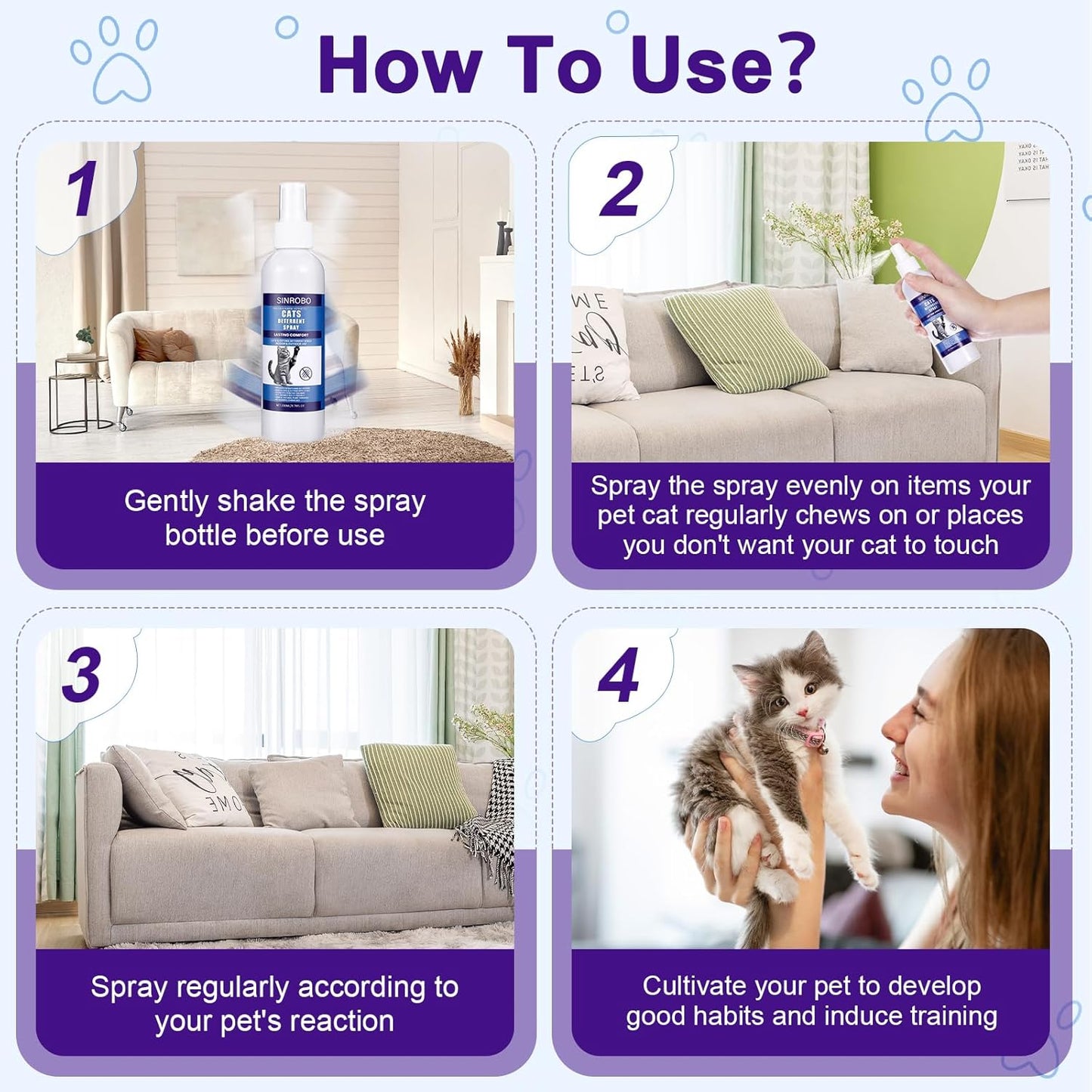 Cat Deterrent Spray - Natural Cat Repellent Spray for Furniture, Safe Indoor & Outdoor Training Aid for Urine Marking & Anti-Scratch (2 * 200 ML)