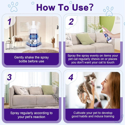 Cat Deterrent Spray - Natural Cat Repellent Spray for Furniture, Safe Indoor & Outdoor Training Aid for Urine Marking & Anti-Scratch (2 * 200 ML)