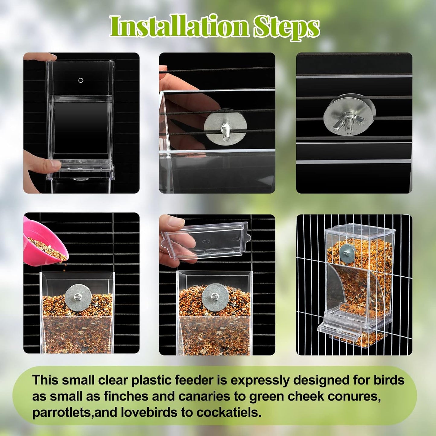 Rypet No Mess Automatic Bird Feeder Transparent Food Container Cage Acrylic Parrot Feeder Accessories for Small Birds Parrot Cockatoo Canary