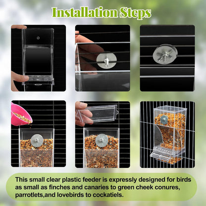 Rypet No Mess Automatic Bird Feeder Transparent Food Container Cage Acrylic Parrot Feeder Accessories for Small Birds Parrot Cockatoo Canary
