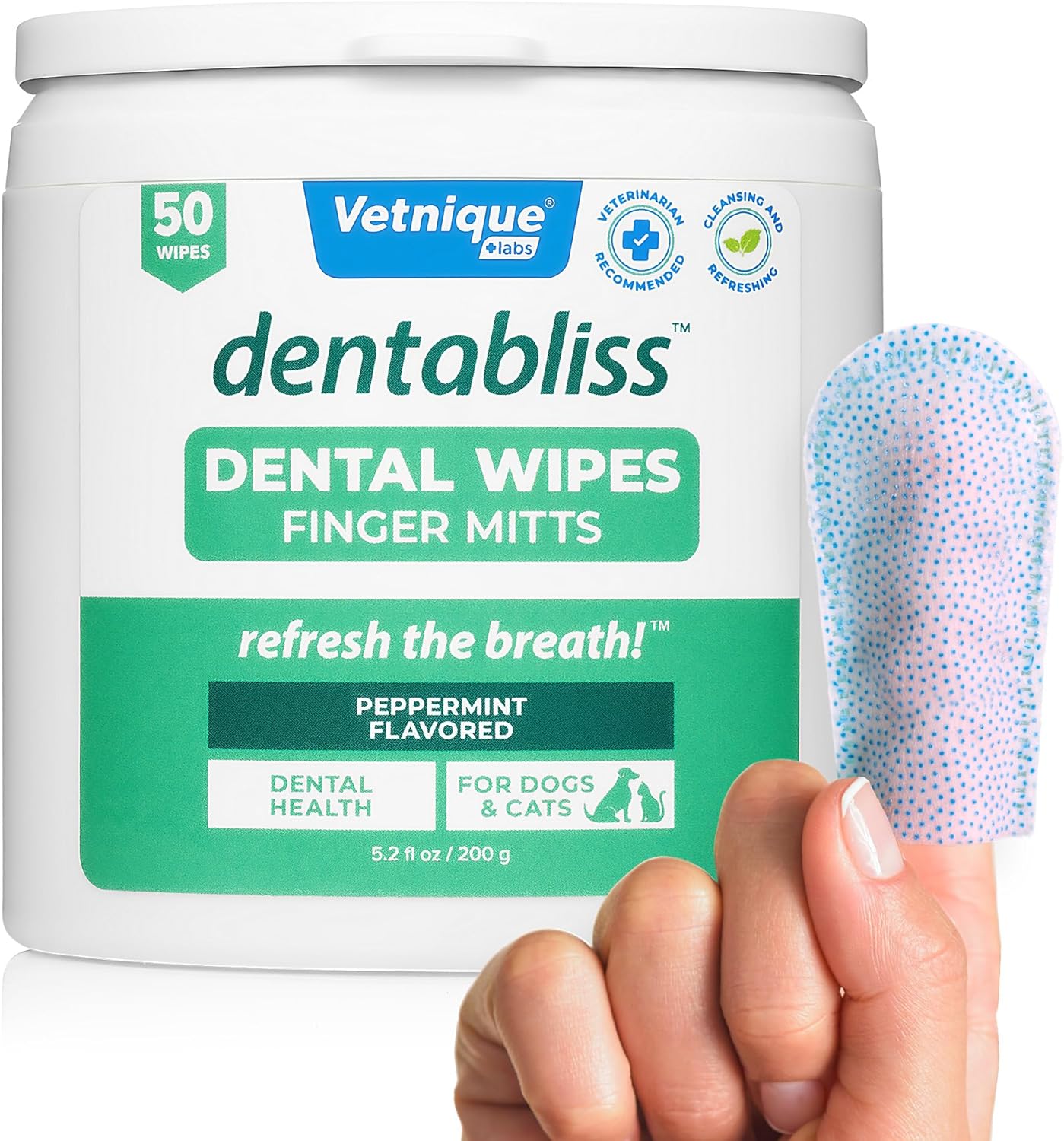 Vetnique Labs Dentabliss Dog Dental Wipes Finger Mitts 50 Count Plus Glandex for Dogs Anal Gland Support Chews 30 Count & Glandex Anal Gland Hygienic Pet Wipes 75 Count Daily Health & Hygiene Bundle