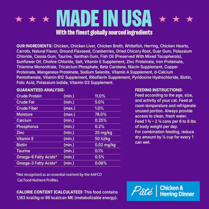 Wellness Complete Health Pate Adult Wet Cat Food, Natural, Protein-Rich, Grain-Free, 3 Ounce, 24 Pack, (Chicken & Herring)