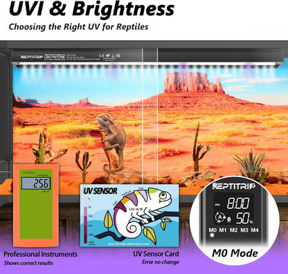 16-INCH LED UVB Light for Reptiles, LED Reptile Light Fixture Controller with Dimming and 4 UVI Modes, 14W Aluminum UVA UVB Lamp for Turtles, Snakes, and Bearded Dragons, 6500K