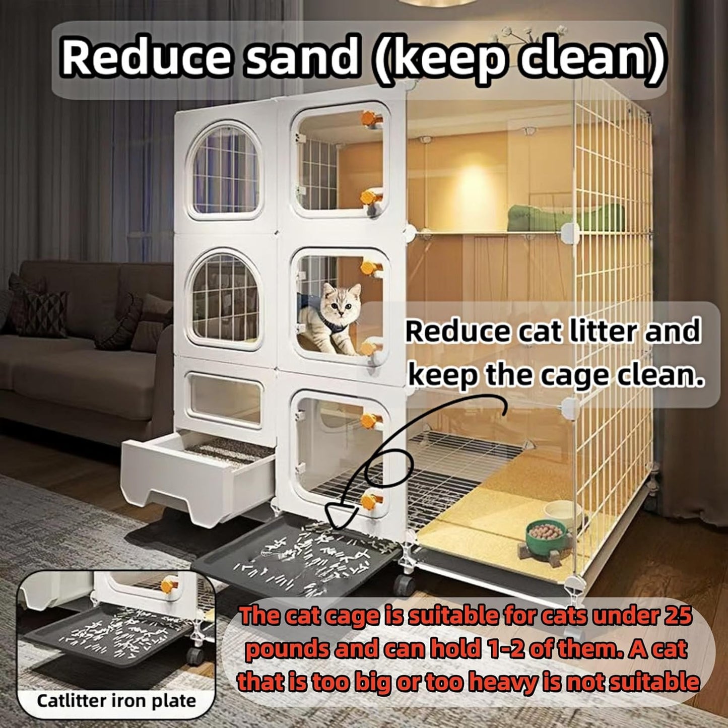cat cage Indoor with Litter Box, Complimentary Cat Bed, Bowl,Cleaning Three Piece Set,Large cat Enclosure, Cat House with Wheels Outdoor，Small Animal cat Kennel (41.8″(L) x18.1″(W) x46.1″(H))