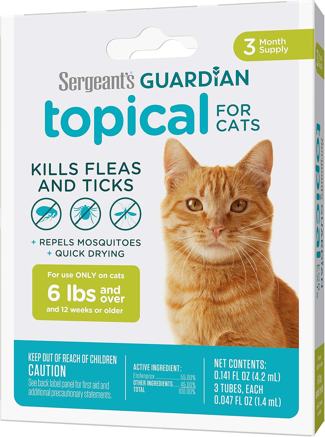 Sergeant's Guardian Flea & Tick Squeeze On Topical Cats 6lbs and Over., 3 Count