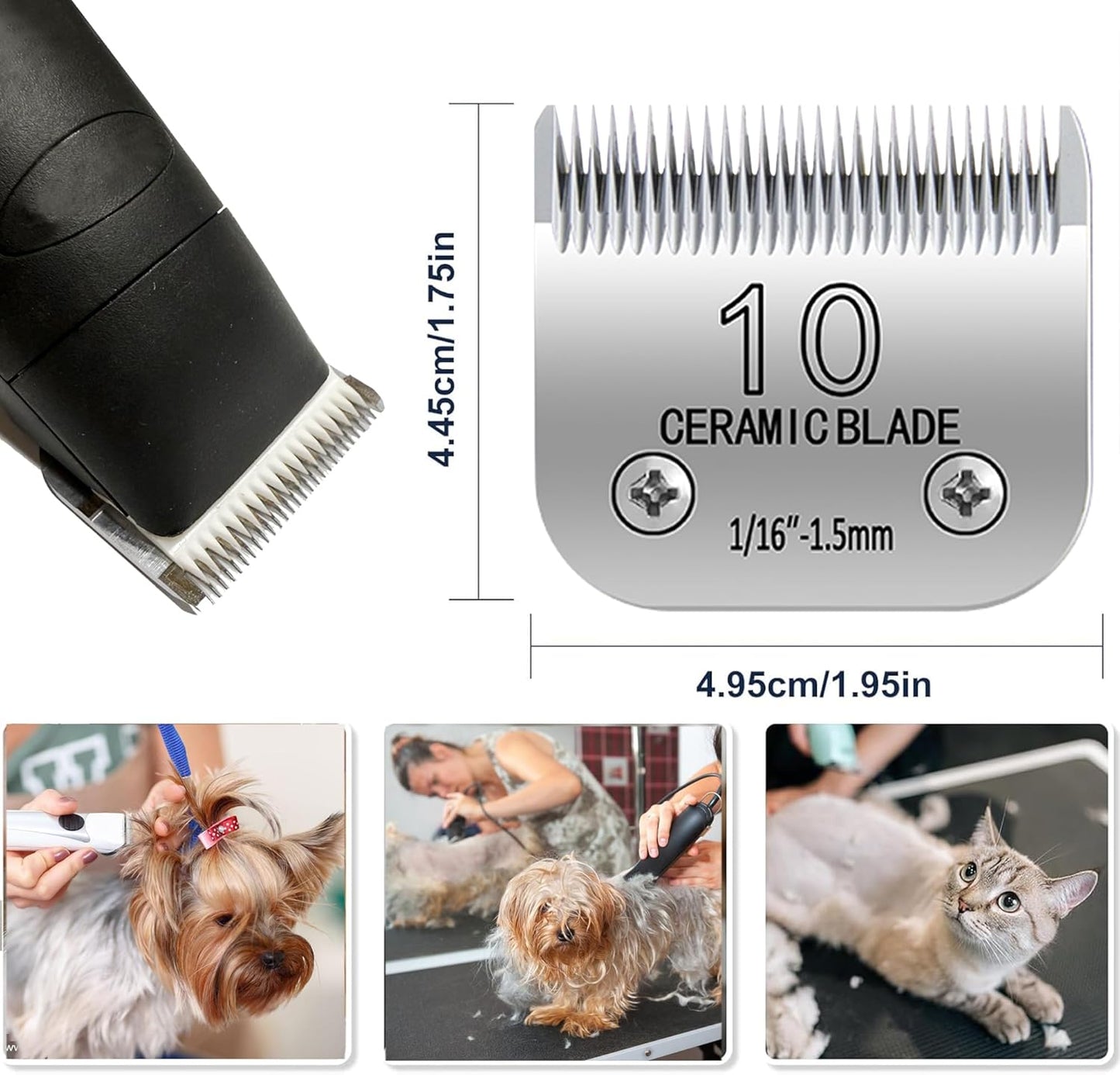10# Pet Grooming Clipper Replacement Blades, Detachable Blade Compatible with Andis/wahl/Oster Dog Clippers,10 Blade 1/16-inch, Made of Ceramic & Stainless Steel Blade