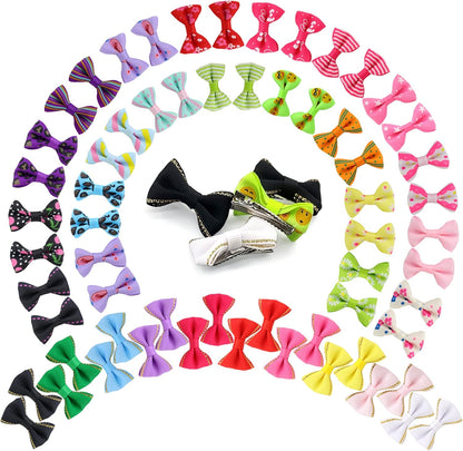 YAKA 60PCS (30 Paris) Cute Puppy Dog Small Bowknot Hair Bows with Metal Clips Handmade Hair Accessories Bow Pet Grooming Products (60 Pcs,Cute Patterns)