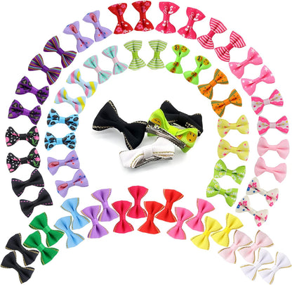 YAKA 60PCS (30 Paris) Cute Puppy Dog Small Bowknot Hair Bows with Metal Clips Handmade Hair Accessories Bow Pet Grooming Products (60 Pcs,Cute Patterns)