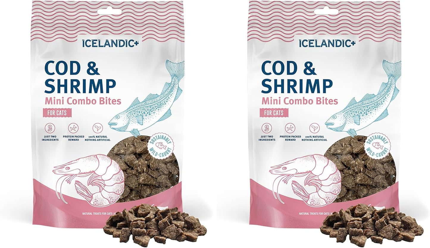 Icelandic+ Mini Combo Bites: Cod & Shrimp - 1.7oz Bag - Cat Treats, .25" Crunchy Bites, 2 Ingredient Natural Pet Snacks, No Fillers, Wild-Caught Fish (Pack of 2)
