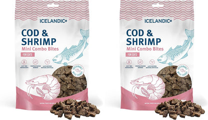 Icelandic+ Mini Combo Bites: Cod & Shrimp - 1.7oz Bag - Cat Treats, .25" Crunchy Bites, 2 Ingredient Natural Pet Snacks, No Fillers, Wild-Caught Fish (Pack of 2)