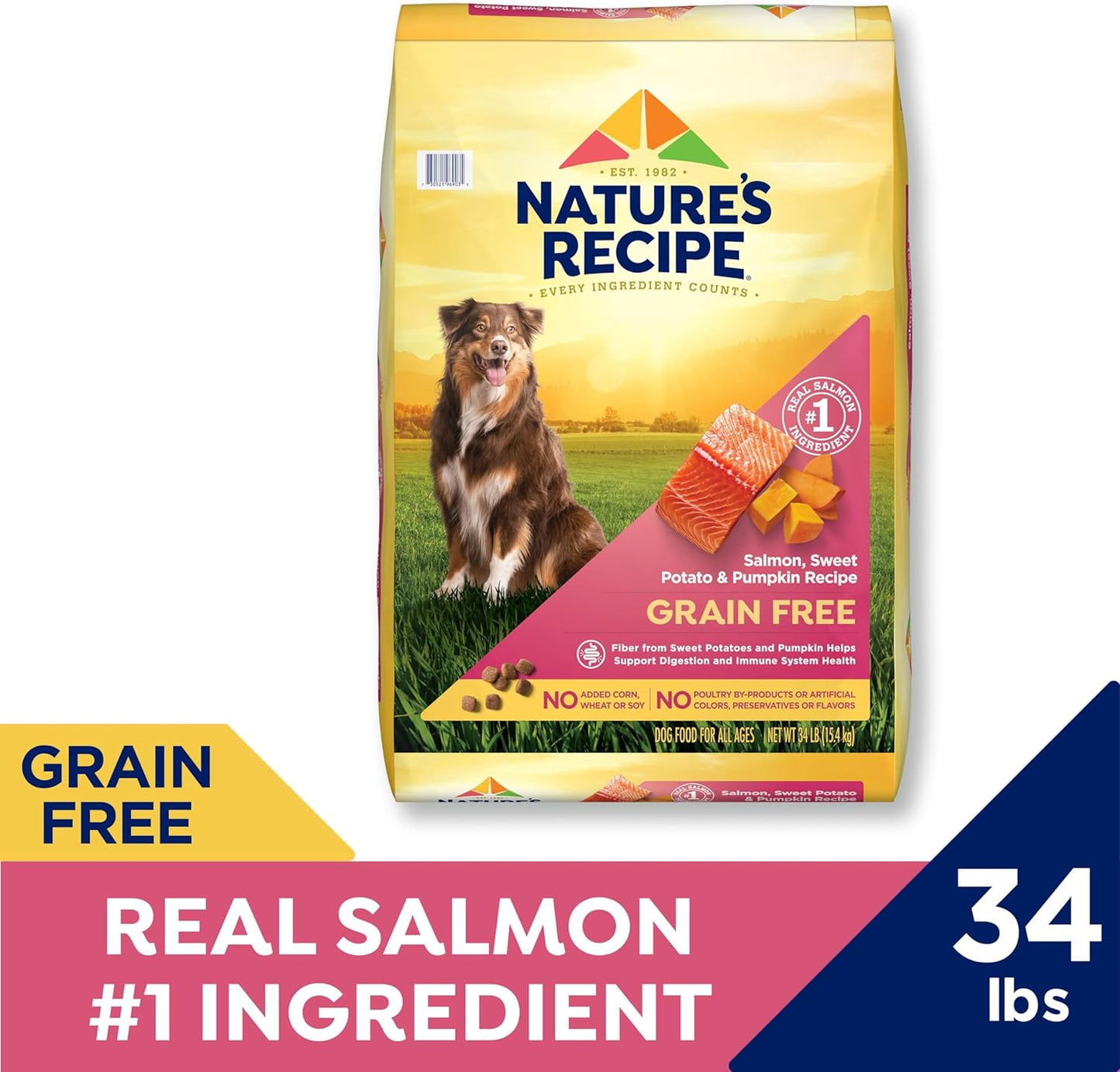 Nature's Recipe Grain Free Dry Dog Food, Salmon, Sweet Potato & Pumpkin Recipe, 34 lb. Bag