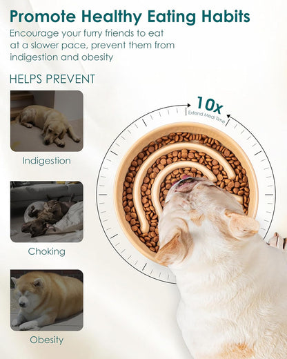 vancasso Slow Feeder Dog Bowl, 0.6 Cup Ceramic Slow Feeding Food Dish for Small Breed, Puzzle Dog Food Bowl for Fast Eater, Brown