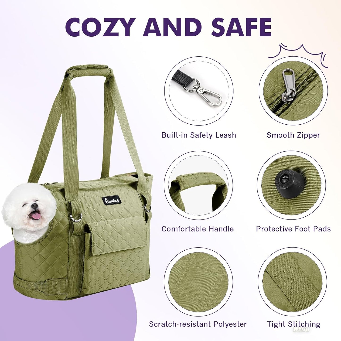 Pawaboo Dog Purse Carrier for Small Dogs with Pocket, Lightweight Dogs and Puppies Tote Bag Carrier, Dog Carriers Soft Sided for Puppy Cat Rabbit, Travel Puppy Carriers Under 11 LBS, Matcha Green