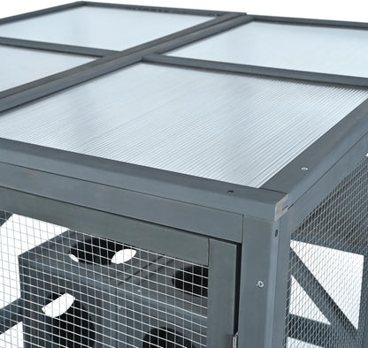 68.90" H Catio Outdoor Cat Enclosure Large, Tall Wooden Cat House with Weatherproof Roof, Cat Cage Playpen with 2 Multiple Platforms & 7 Removable Wood Boxes, for Cats, Grey