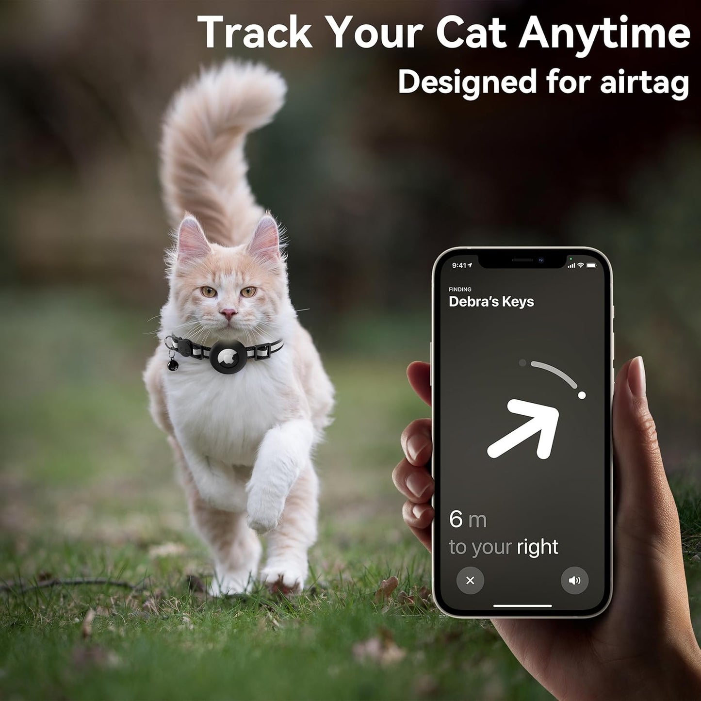 Airtag Cat Collar Breakaway, Adjustable Reflective Kitten Cat Collar with Apple AirTag Holder and Bell for Cats and Puppies (Black)