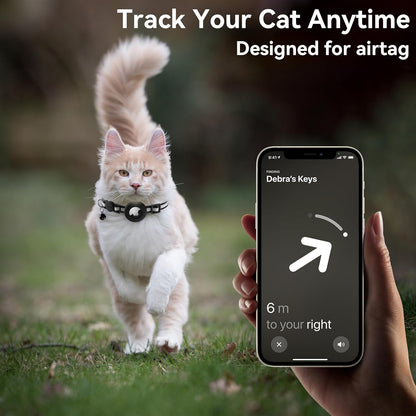 Airtag Cat Collar Breakaway, Adjustable Reflective Kitten Cat Collar with Apple AirTag Holder and Bell for Cats and Puppies (Black)