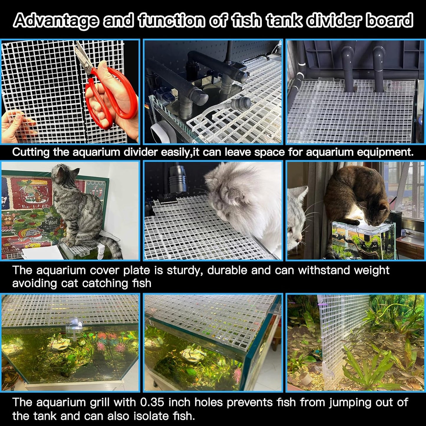 Adjustable Aquarium Fish Tank Divider Filter Bottom Plastic Grid Fish Tank Isolation Board Egg Crate Tray(White, 2pcs 11.8X11.8Inch with 0.35Inch Hole)