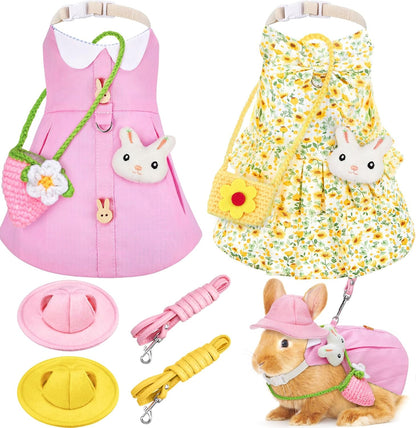 Weewooday 2 Sets Pet Rabbit Bunny Dress Bunny Easter Costume with Leash Hat Mini Bag Harness Leash Small Animals Accessory for Rabbit Hedgehog Ferret Guinea Pigs Piggies Squirrel(Trendy)