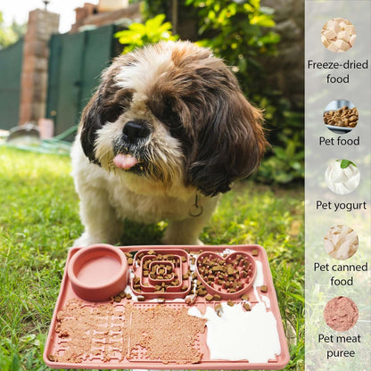 Licking Pad Mats 6 in 1 Reddish Orange for Butter Yogurt Peanut Frozen Food, Dog Slow Feeder Puzzle Bowl, Silicone Anti-Slip Pets Treats Feeding Mat, Collapsible Dog Water Bowl