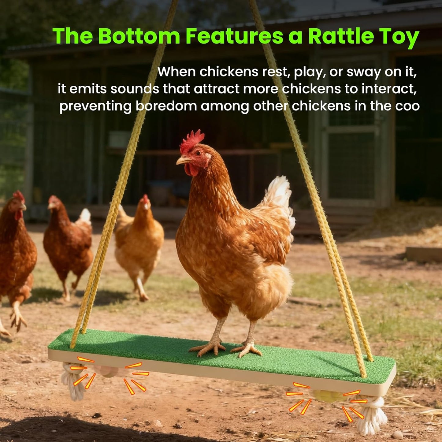 15.7-Inch Wooden Frosted Chicken Swing Perch Toy Natural Handcrafted Chicken Coop Accessory Chicken Enrichment Toy for Hens and Roosters(Yellow)