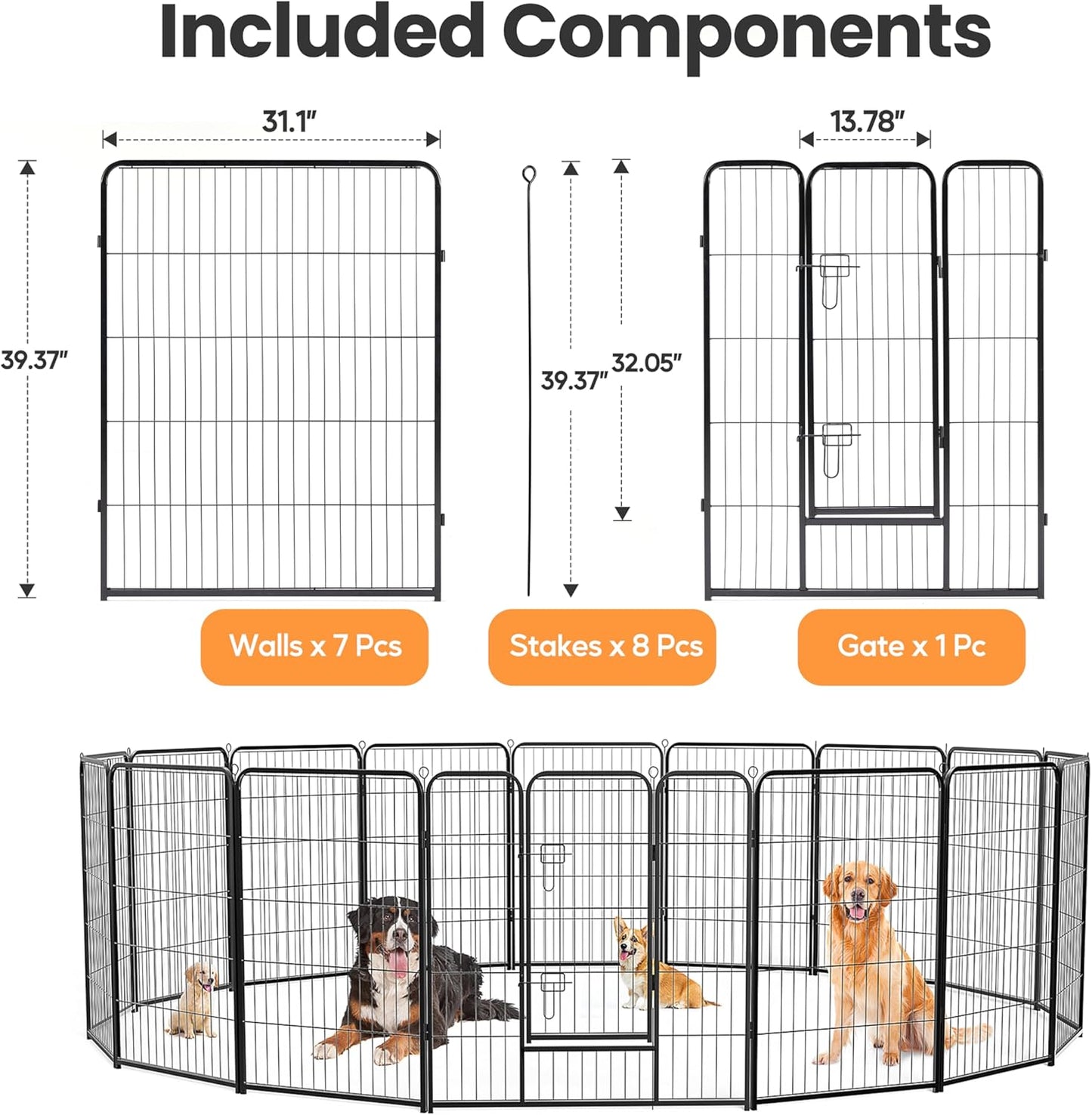 Dog Playpen, 40 Inch 16 Panels Dog Fence for Small/Medium/Large Dogs Puppy/Indoor & Outdoor Bliss, Perfect Dog Pen for Camping, Yard, RV, Garden Fence, Black