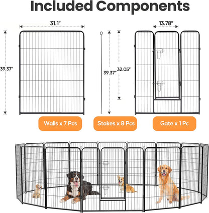Dog Playpen, 40 Inch 16 Panels Dog Fence for Small/Medium/Large Dogs Puppy/Indoor & Outdoor Bliss, Perfect Dog Pen for Camping, Yard, RV, Garden Fence, Black