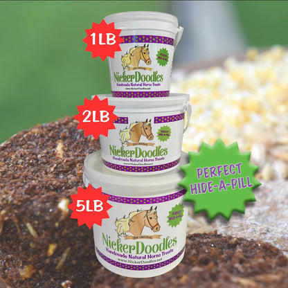 Horse Treats - 5 lb Pail - Effortlessly Give Medications with Our Soft Baked Treats - Training Treats are The Perfect Motivator - No Additives or Preservatives Handles May Vary
