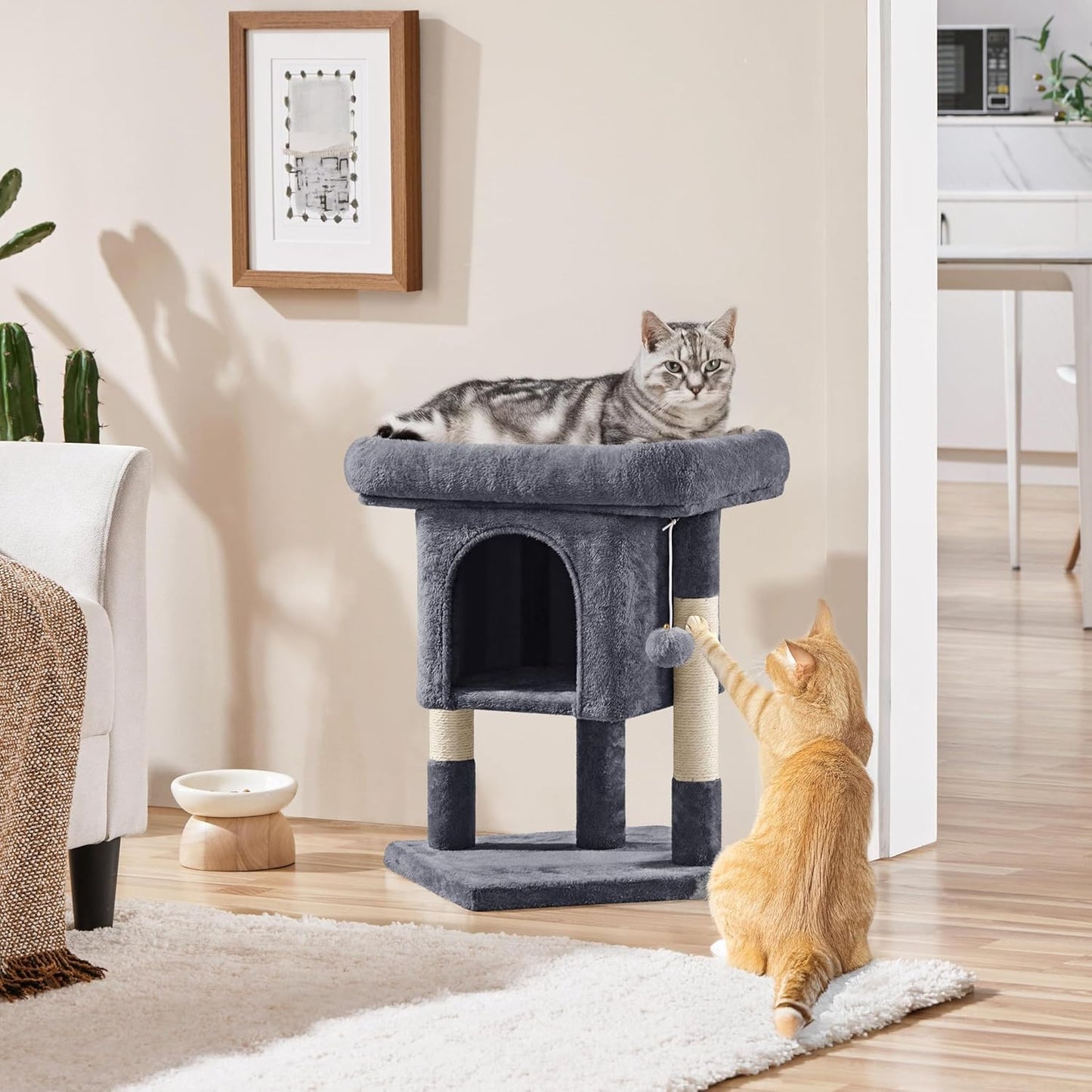Yaheetech 23.5in Cat Tree Tower, Cat Condo with Sisal-Covered Scratching Posts, Cat House Activity Center Furniture for Kittens, Cats and Pets - Dark Gray