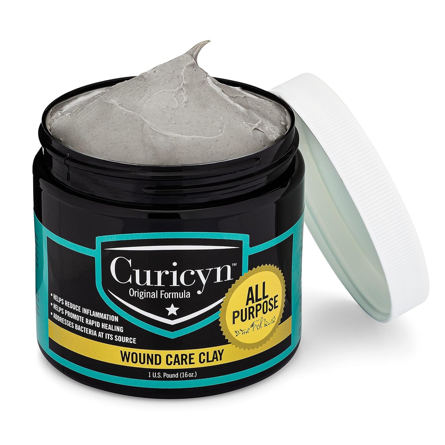 Curicyn Animal Wound Care Clay 16oz. - Vet-Approved Natural Skin Ointment For Dog, Cat, Horse, and Other Livestock - Bentonite Clay with Aloe Treatment - Gentle No Sting Fast-Acting Formula