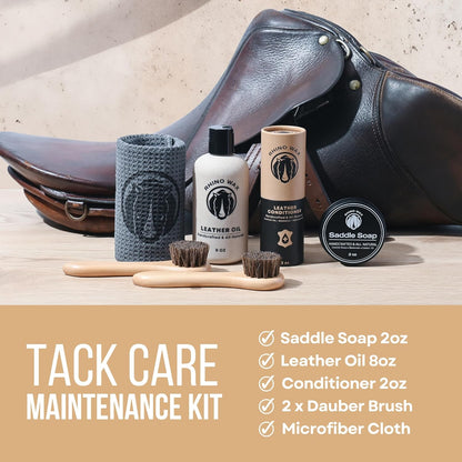 Horse Tack Kit - Includes: Saddle Soap for Leather & Conditioner - Leather Oil - Brushes - Cloth. Horse Supplies for Saddles, Bridles, Boots, Reins - Proudly Made in The USA (Not China)