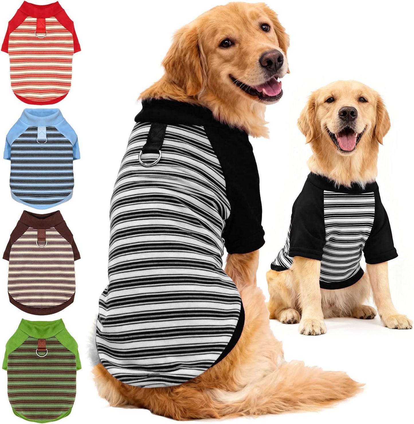 Fleece Dog Sweatshirt with Leash Ring Lightweight Stretchy Dogs T-Shirt Striped Sleeves Pet Clothes Soft Dog Sweaters for Large Dogs Border Collie,Golden Retriever,Doberman（Black,5X-Large）
