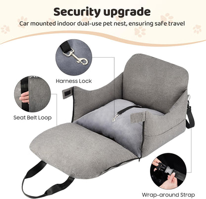 Dog Car Seat for Small/Medium Dogs.Water Repellent with Storage Pockets.Doubles as a Pet Travel Bed for Dogs Up to 40 lbs. Machine Washable Dog Carrier- Gray French Bulldog