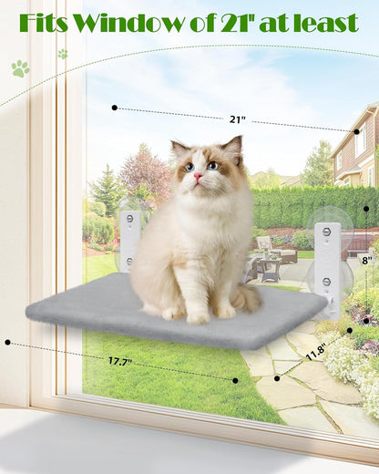 keny Foldable Cat Window Perch with 4 Larger Suction Cups, Cordless Window Bed with Reversible Cover for Cats Inside, Grey