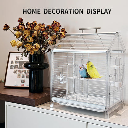 20.5 inch Small Bird Cage, Parrot Cage, Portable Bird Carrier, Travel Carrier Cage for Home, Outing, Pet Clinic, Temporary Placement, for Small Medium Birds(White)