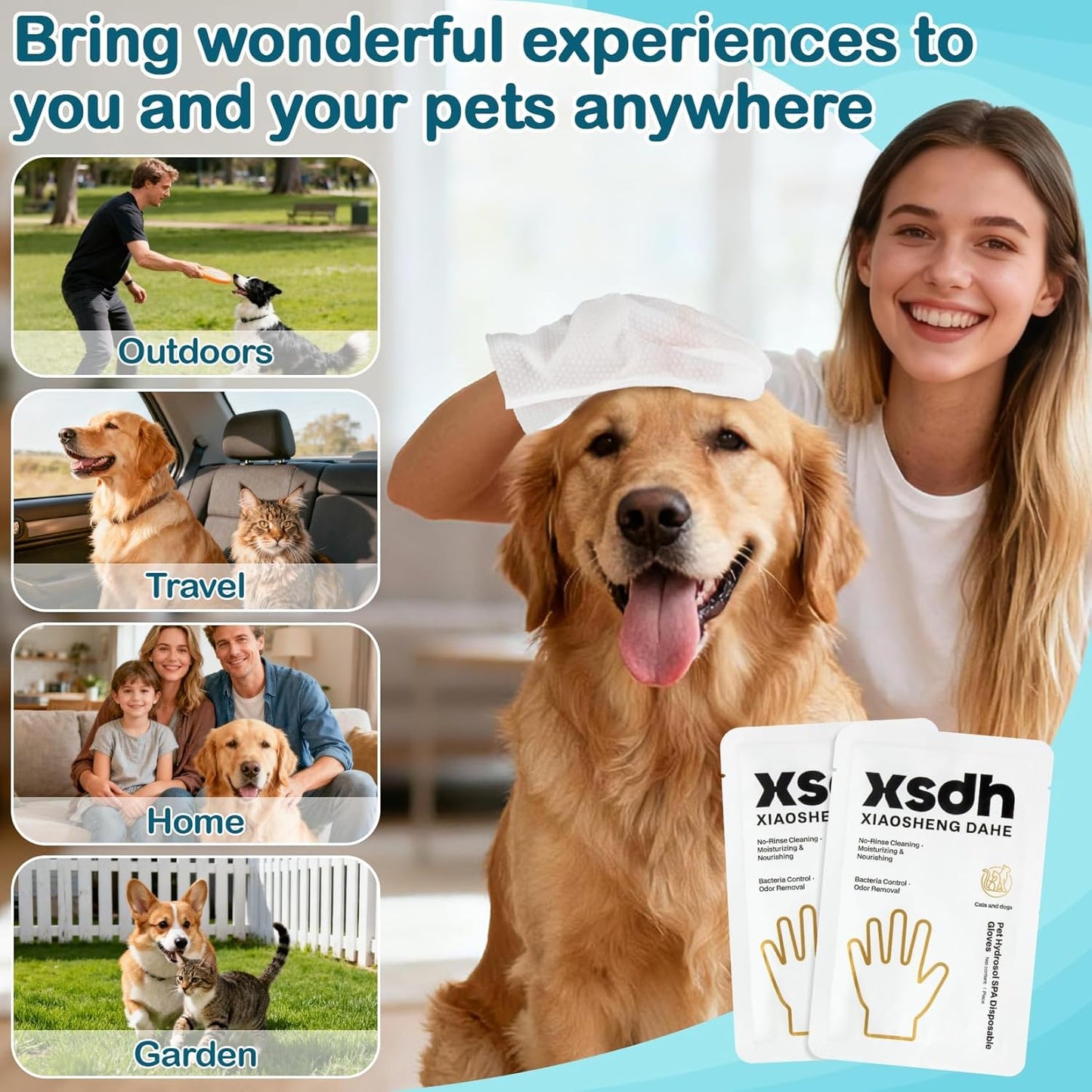 Pet Glove Wipes for Dogs - 8PCS Individual Pet Cleaning Gloves,Gentle Hydrating & Nourish Fur,Grooming Gloves for Dog & Cat Fur Horse Coat Care，Pet Bathing Wipes for Daily Care,Travel