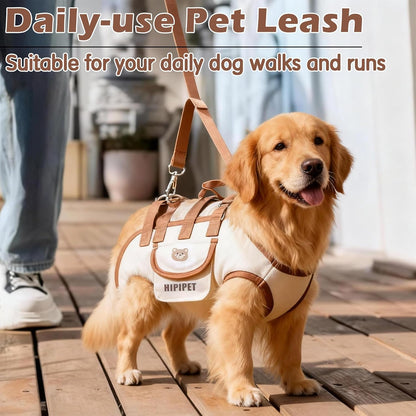 Dog Sling Backpack Carriers - Adjustable Pet Lift Harness Gear, Breathable Dogs Carrying Lifting with Traction Leash Shoulder Straps and Treat Bag for Walking Hiking Travel (L, 14-20lbs)