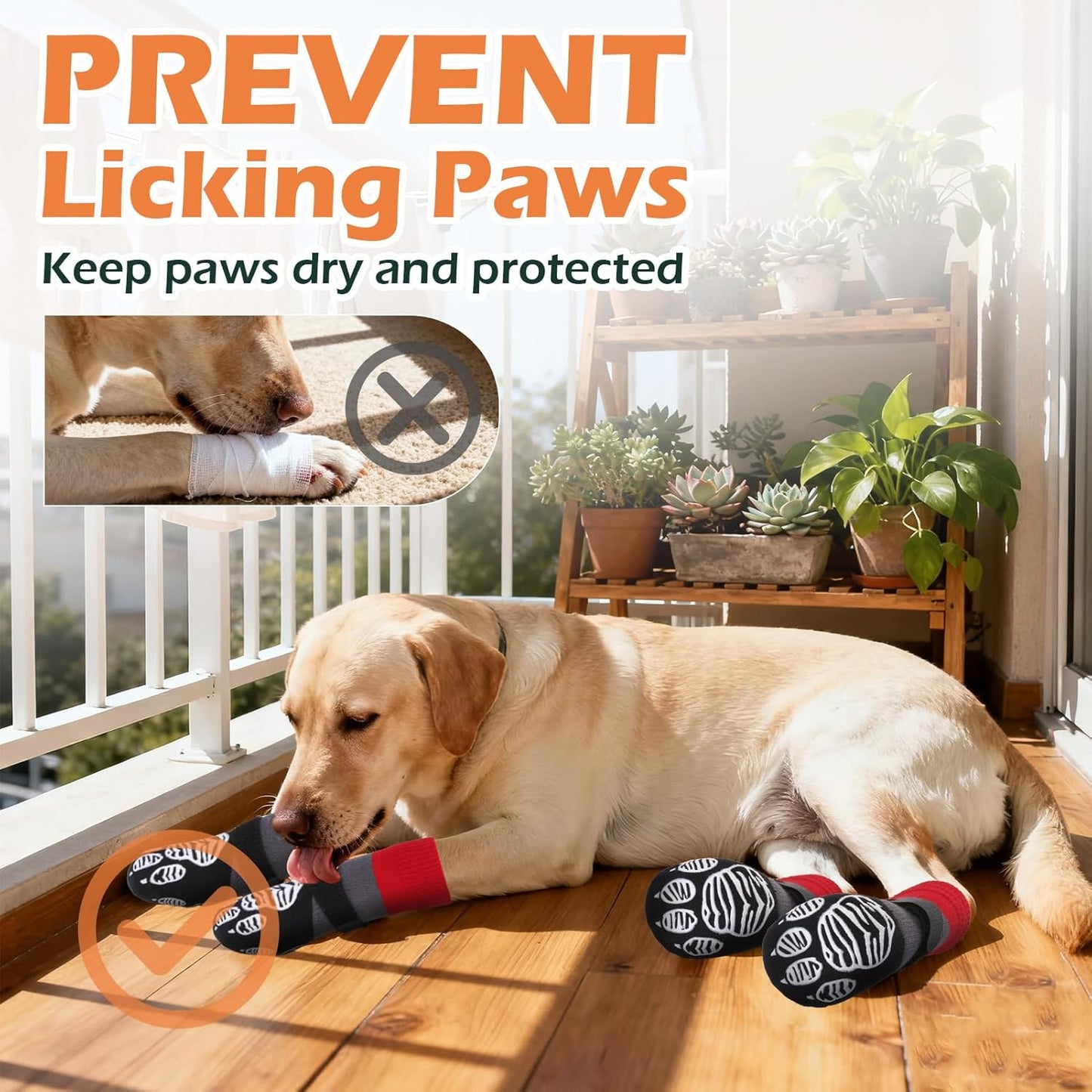 EXPAWLORER Christmas Anti Slip Dog Socks to Prevent Licking Paws, Dog Shoes for Cold Winter, Dog Booties for Hardwood Floors, Dog Boots & Paw Protectors for Small Medium Large Senior Dogs Red Black S