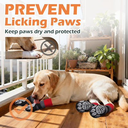 EXPAWLORER Christmas Anti Slip Dog Socks to Prevent Licking Paws, Dog Shoes for Cold Winter, Dog Booties for Hardwood Floors, Dog Boots & Paw Protectors for Small Medium Large Senior Dogs Red Black S